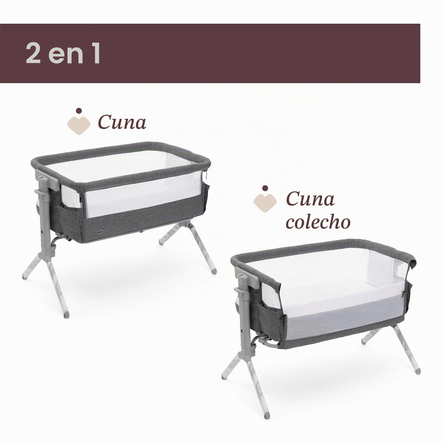 Chicco Next2Me Armonia, Cuna para recién nacidos, Cuna Colecho, barandilla abatible, 11 niveles de altura, altura regulable de 66 a 83 cm, 4 ruedas, excelente circulación del aire, Gris Oscuro Melange