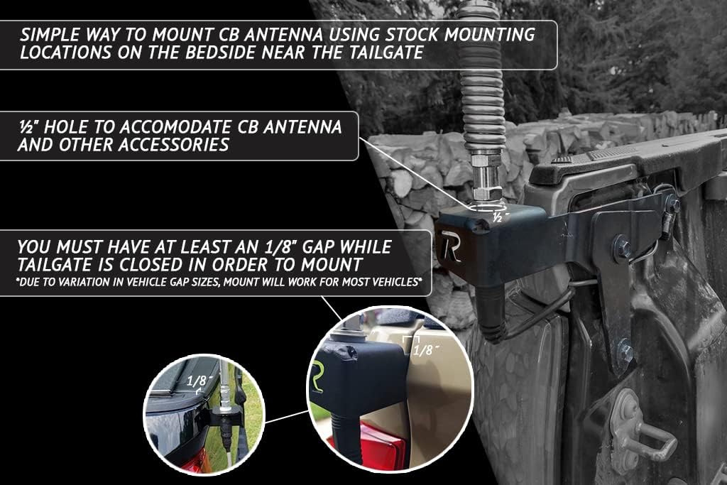 Rago Fabrication CB Antenna Mount or Whip Flag Mount for 2016-2023 Toyota Tacoma 3rd Gen | Passenger Side | Made in The USA | Truck Bed Mounted