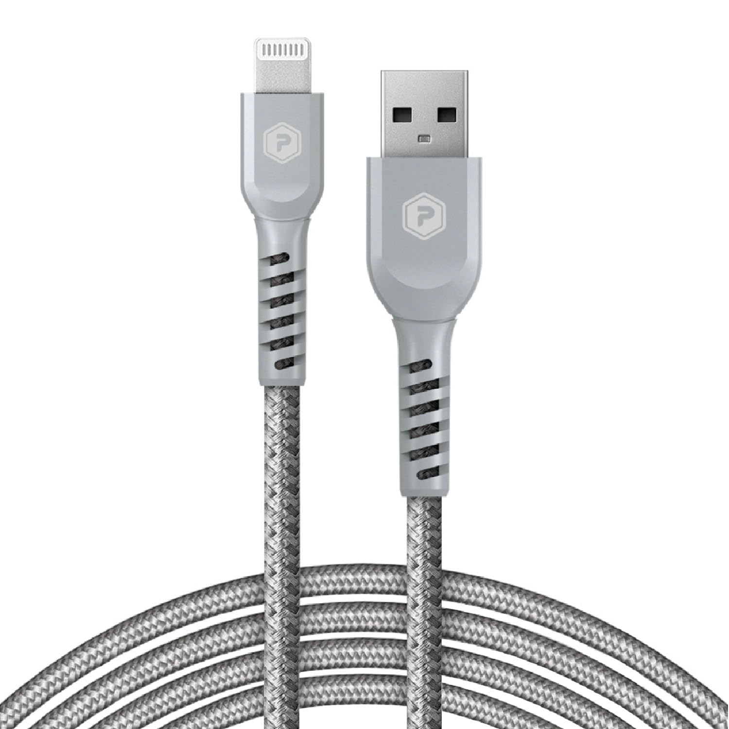 POWERPEAK USB-A to Lightning Cable, 6ft Braided Nylon Metallic iPhone Charger Cord, (MFi Certified) Sync Cable Compatible with iPhone Lightning Port Devices | Silver