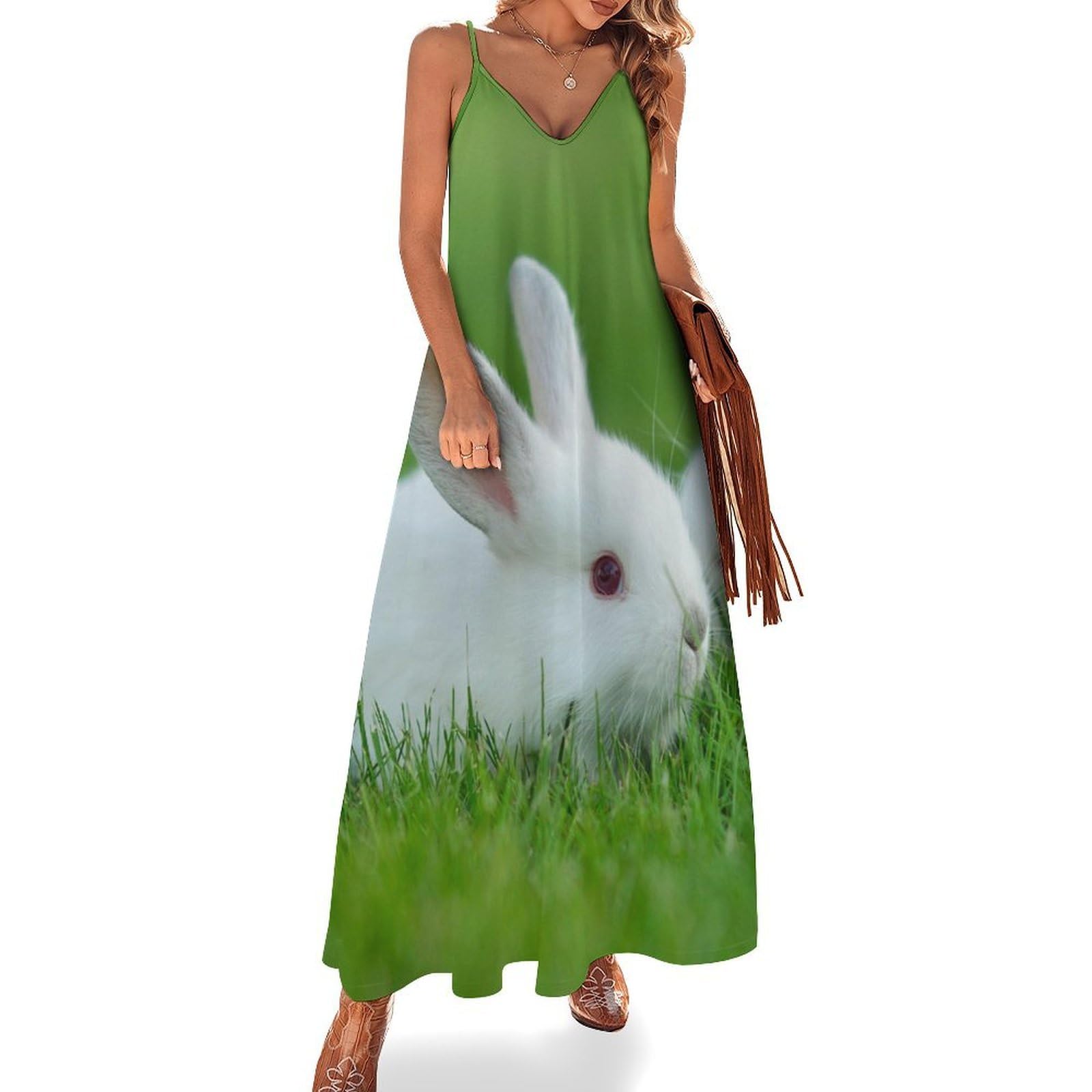 Robe longue lapin blanc sans manches robe maxi d'été légère pour la plage