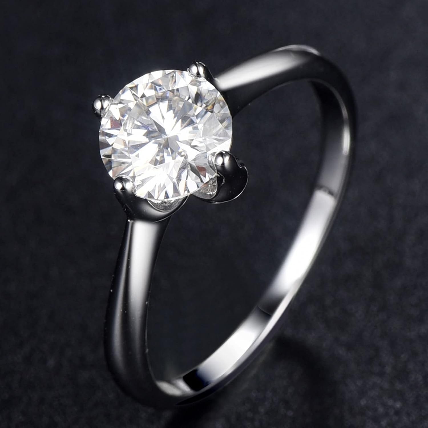 Engagement Ring, Rings for Girls White Round Brilliant Shape Moissanite S925 Sterling Silver Solitaire 4 Claw Design Promise Ring for Women