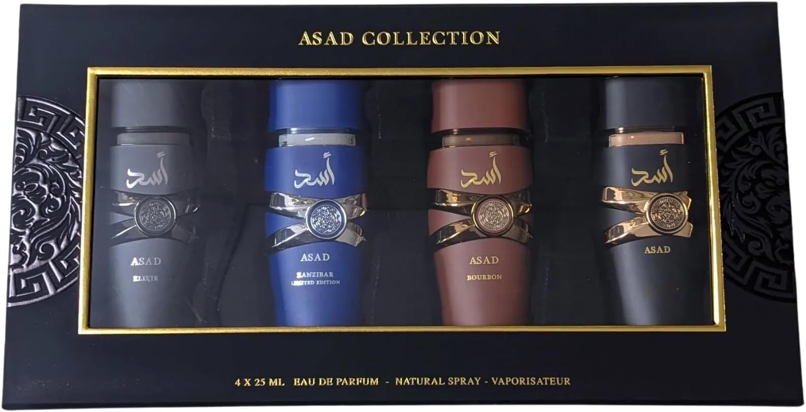 Asad 4-Piece Gift Set for Men 25ml Each, Eau De Parfum Collection, Long Lasting Arabian Oriental Men’s Perfume Gift Set