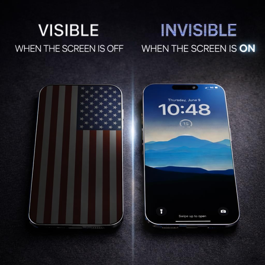 American Flag Tempered Glass Screen Protector for iPhone 15 Pro Max, 14 Pro Max, 13 Pro Max, 12 Pro Max & iPhone 16 Plus, 15 Plus, 14 Plus (6.7") – Patented Graphic Screen Protector, 9H Scratch Resistant, Bubble-Free, HD Clear, Case Friendly image 2