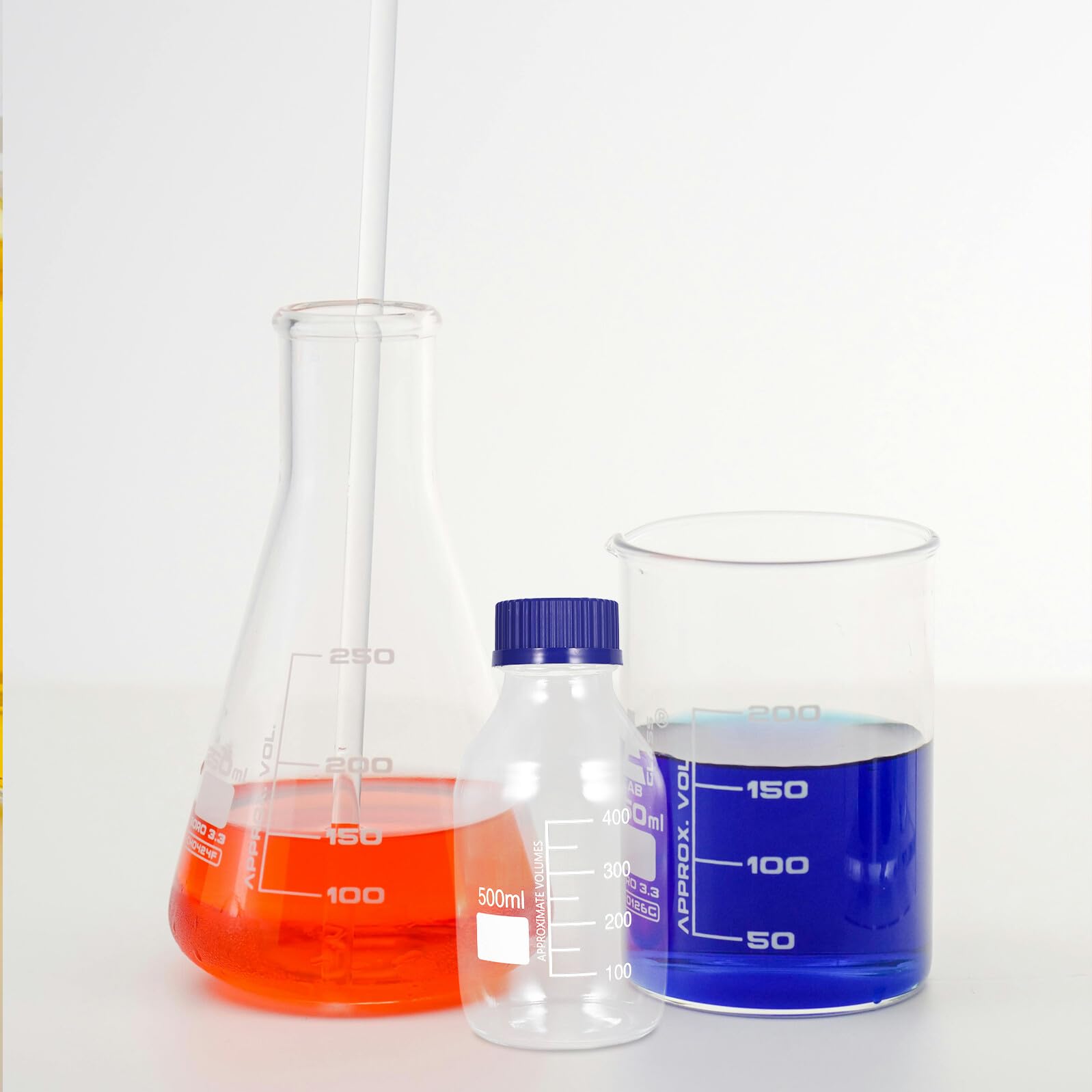 Veemoon 2 Stück 500ml Laborreagenzflaschen aus Glas mit Skala