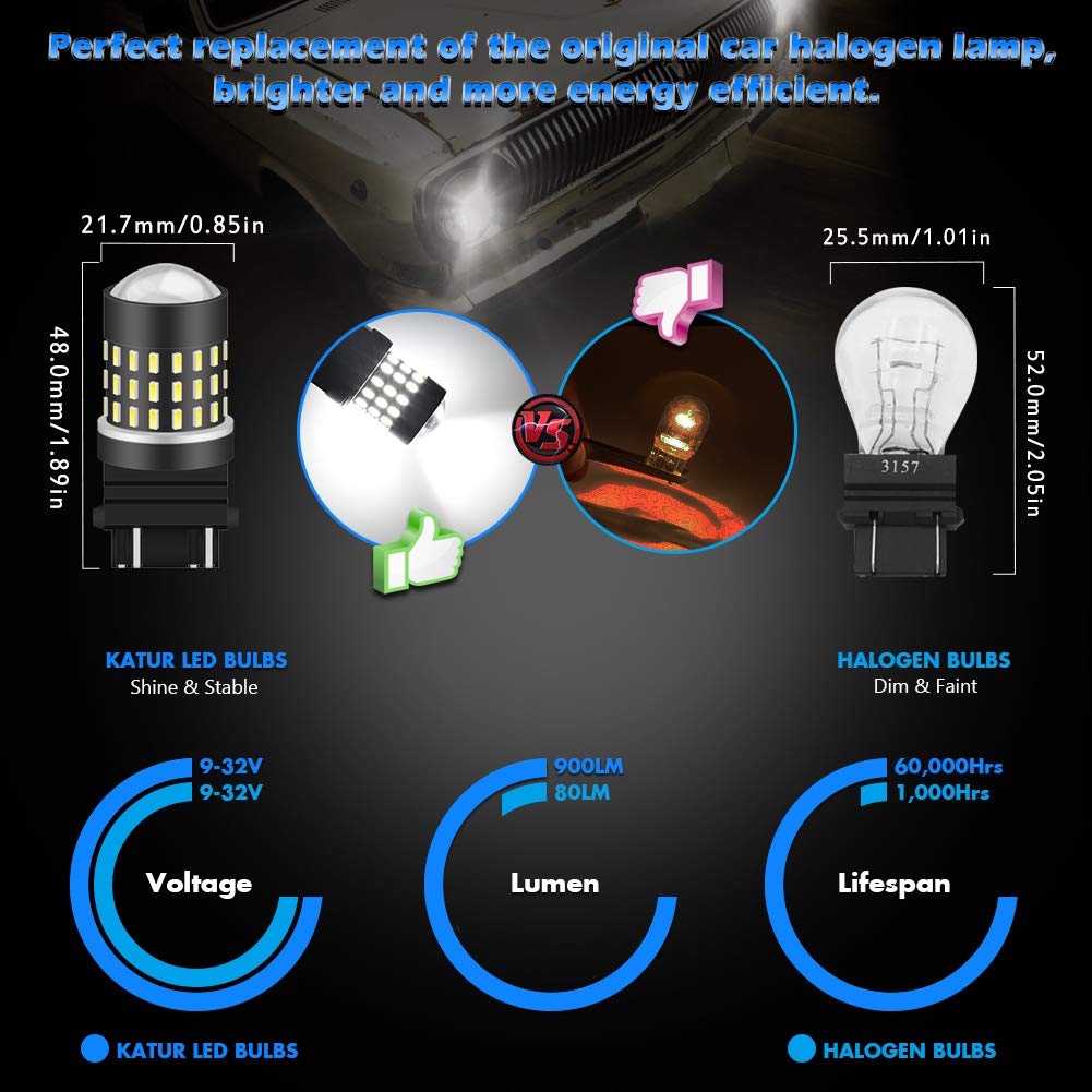 KATUR 3157 3047 3057 3155 3156 żarówka LED 3014 54 chipsety 650 lumenów zamiennik do kierunkowskazu cofania cofania tylnego hamulca tylnego światła parkowania RV, ksenonowa biała (4 sztuki)
