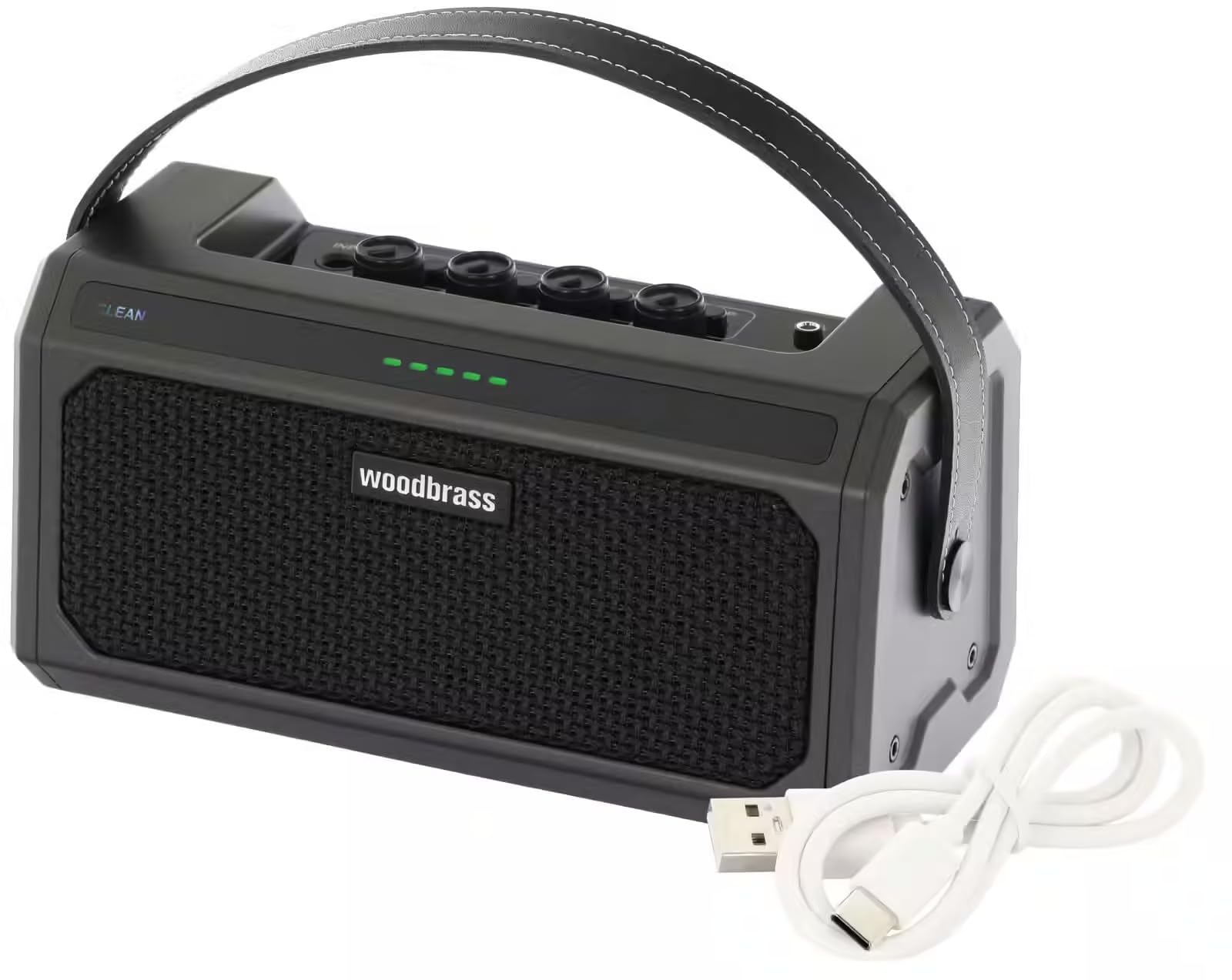 WOODBRASS GE10 - Amplificador de guitarra eléctrica (10 W, negro, transistor compacto, 5 canales, efectos integrados, altavoz de 6 pulgadas, ideal para principiantes y prácticas)