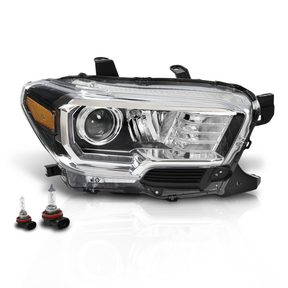 GRAND ORANGE Headlight Assembly with LED Daytime Running Light Front Headlamp Right Side Compatible with Toyota Tacoma 2016-2023 81150-04270 TO2502244 Clear Lens Black Housing