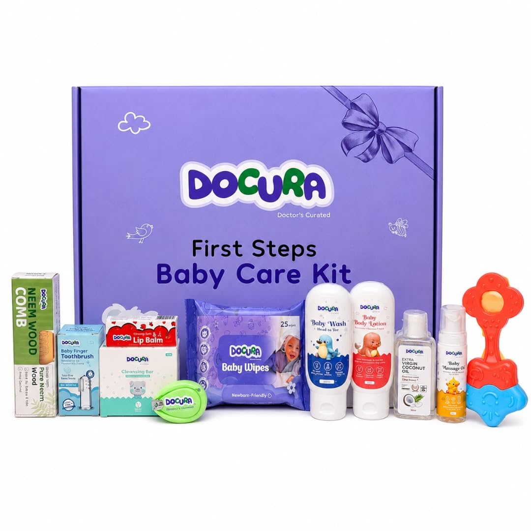 Docura First Step Baby Care Kit | Set of 10 Baby Essentials + Toy | Gift Hamper for Newborns | Baby Shower Gift | Perfect Baby Gift Box for New Parents | Safe for Newborns-image-28