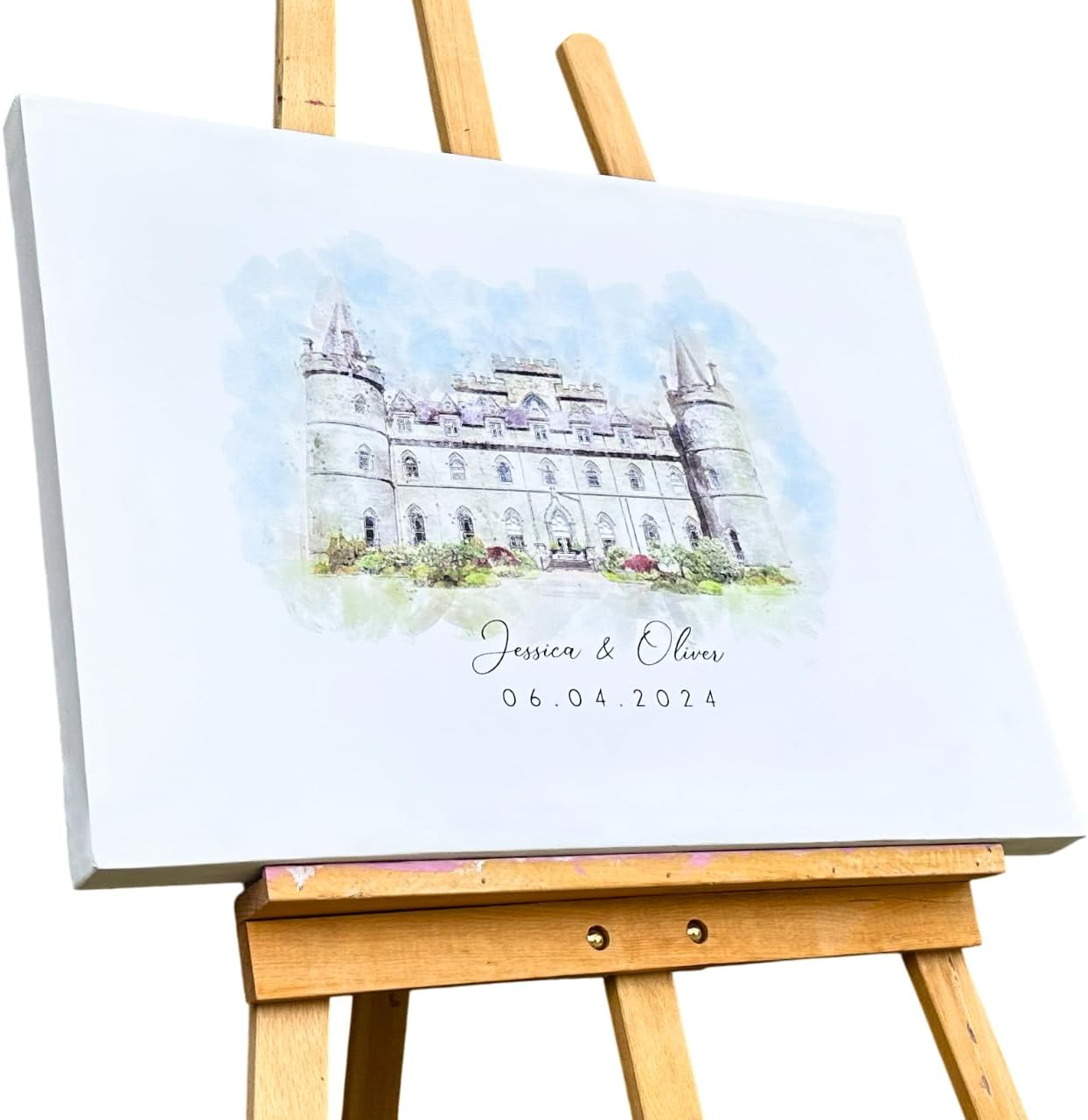 Wedding Guest Book Alternative, Canvas Wrap Alternative Guest Book Wedding Venue Watercolor Art - Personalized Sign with Frame Options