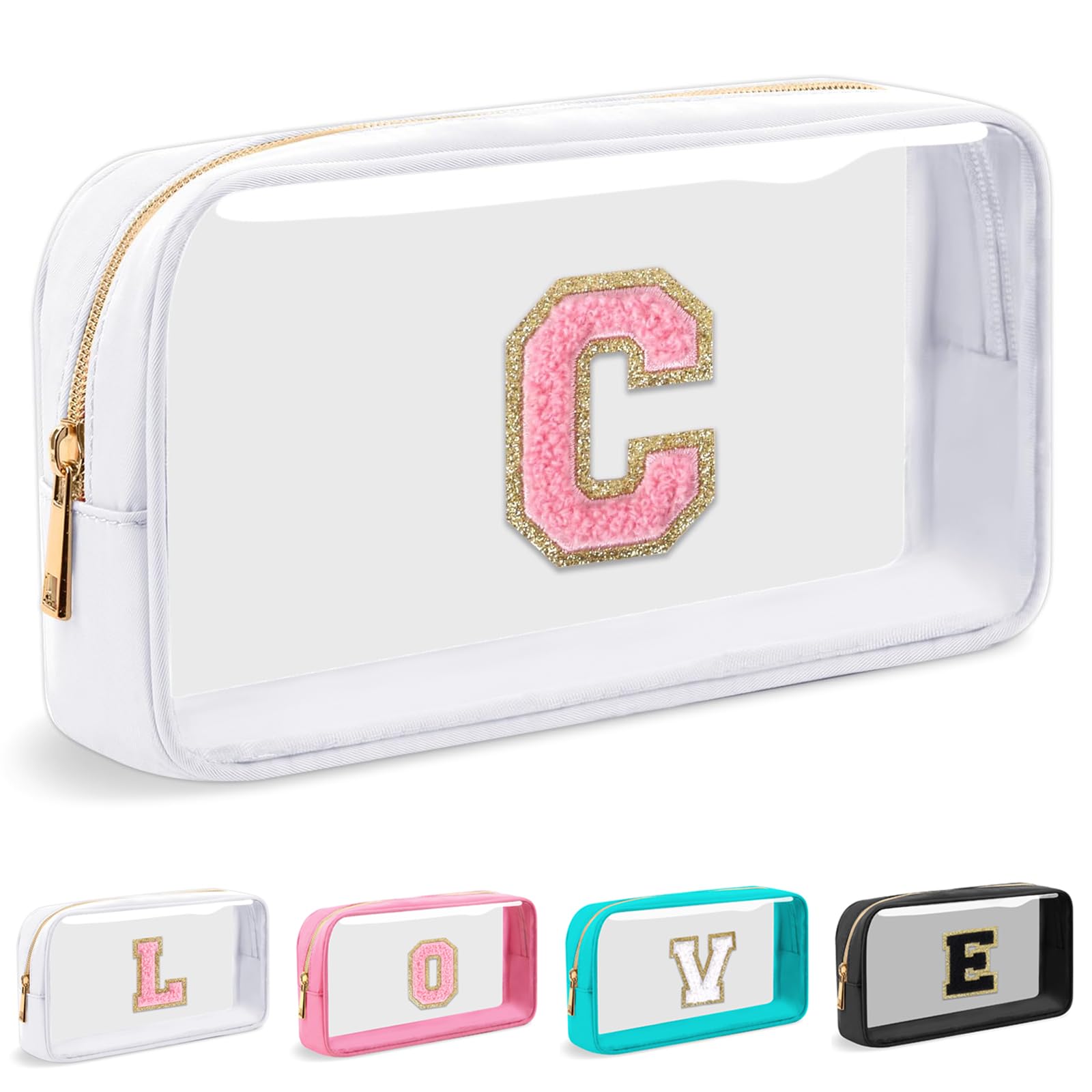 Cosmetic Bags Clear Makeup Bag Organizer Travel Essentials Gifts for Women Girlfriend Teen Mom Teacher Brithday Mothers Day Gifts A-Z Personalized Bag (C