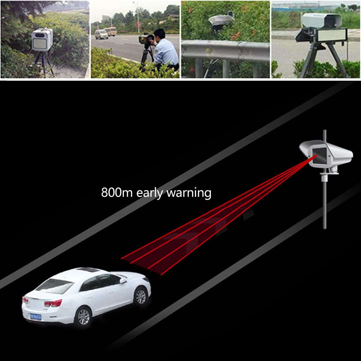 A Rilevatore radar Max 800m Rilevatore di velocità radar a lungo raggio con velocità Vocte prompt Città Città/Autostrada per auto Monitoraggio a 360 gradi Monitoraggio Radar Rilevatore radar