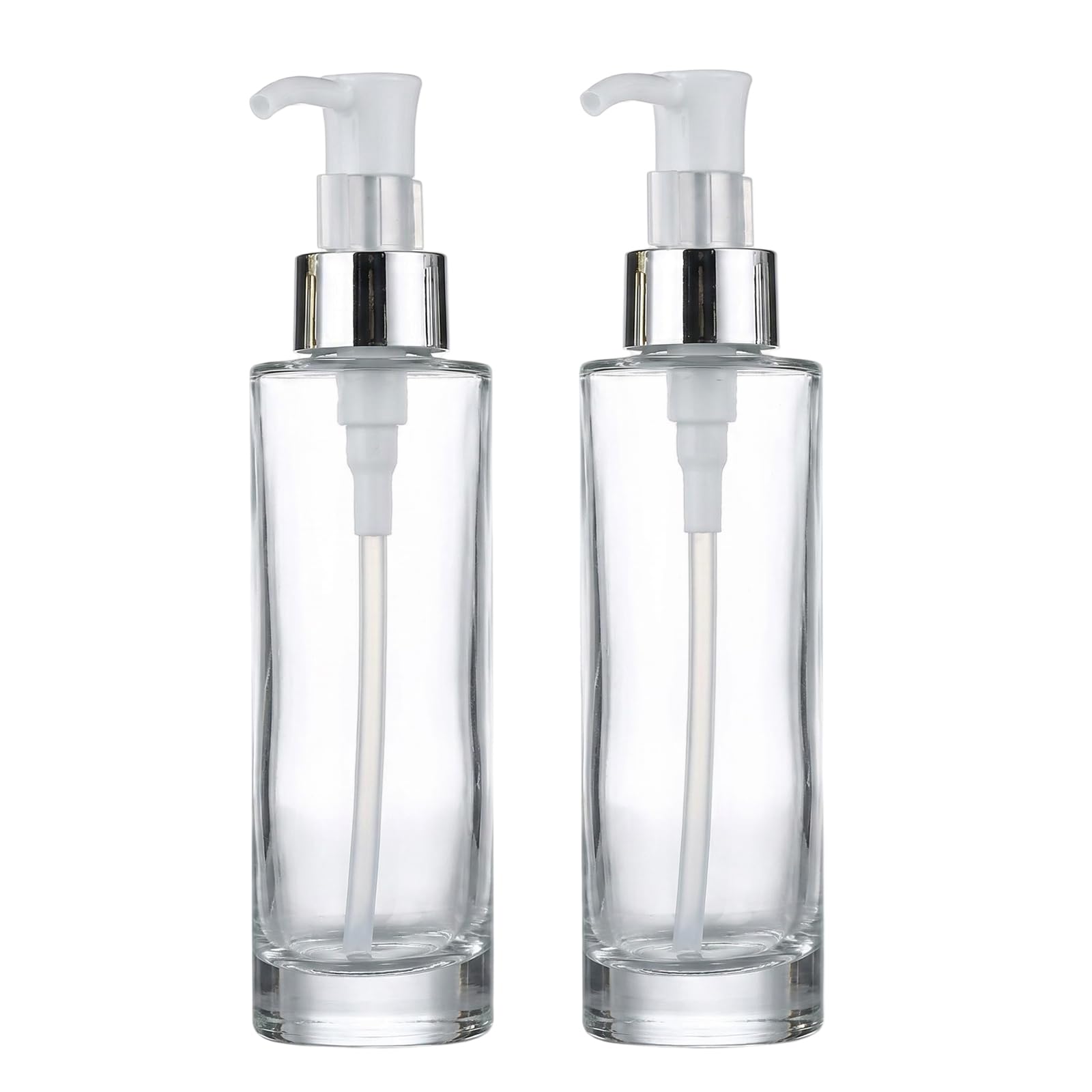 2PCS 120ml/4oz Empty Clear Glass Lotion Pump Press Bottles Soap Dispensers Refillable Cosmetic Makeup Essence Essential Oil Sample Packing Containers Jars