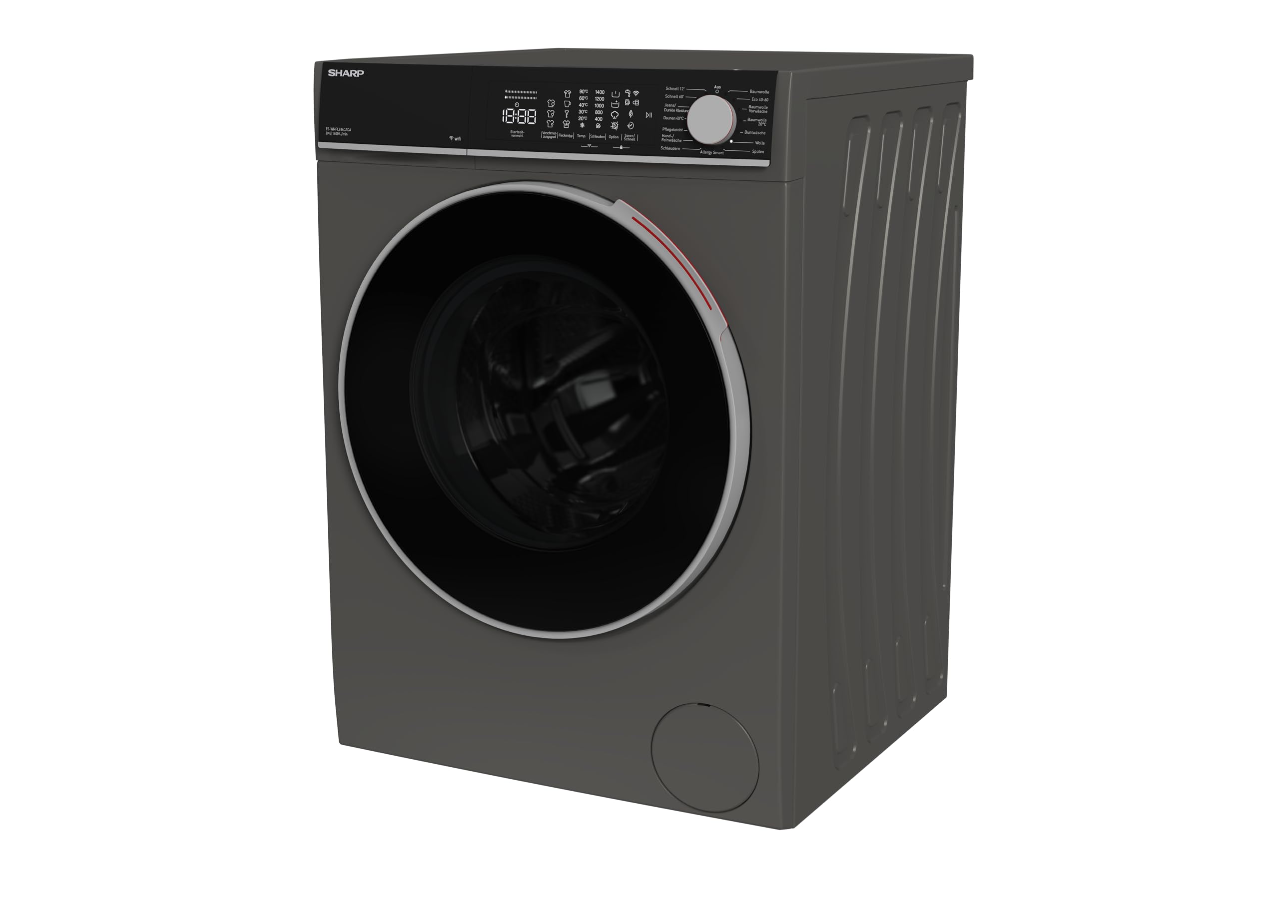SHARP Waschmaschine ES-WNFL814CADA-DE – Frontlader 8 kg, Energieeffizienzklasse A, 1400 U/min, Advanced Inverter Motor, Super Silent, AquaStop, WiFi App-Steuerung, Dampffunktion, Espresso Gray