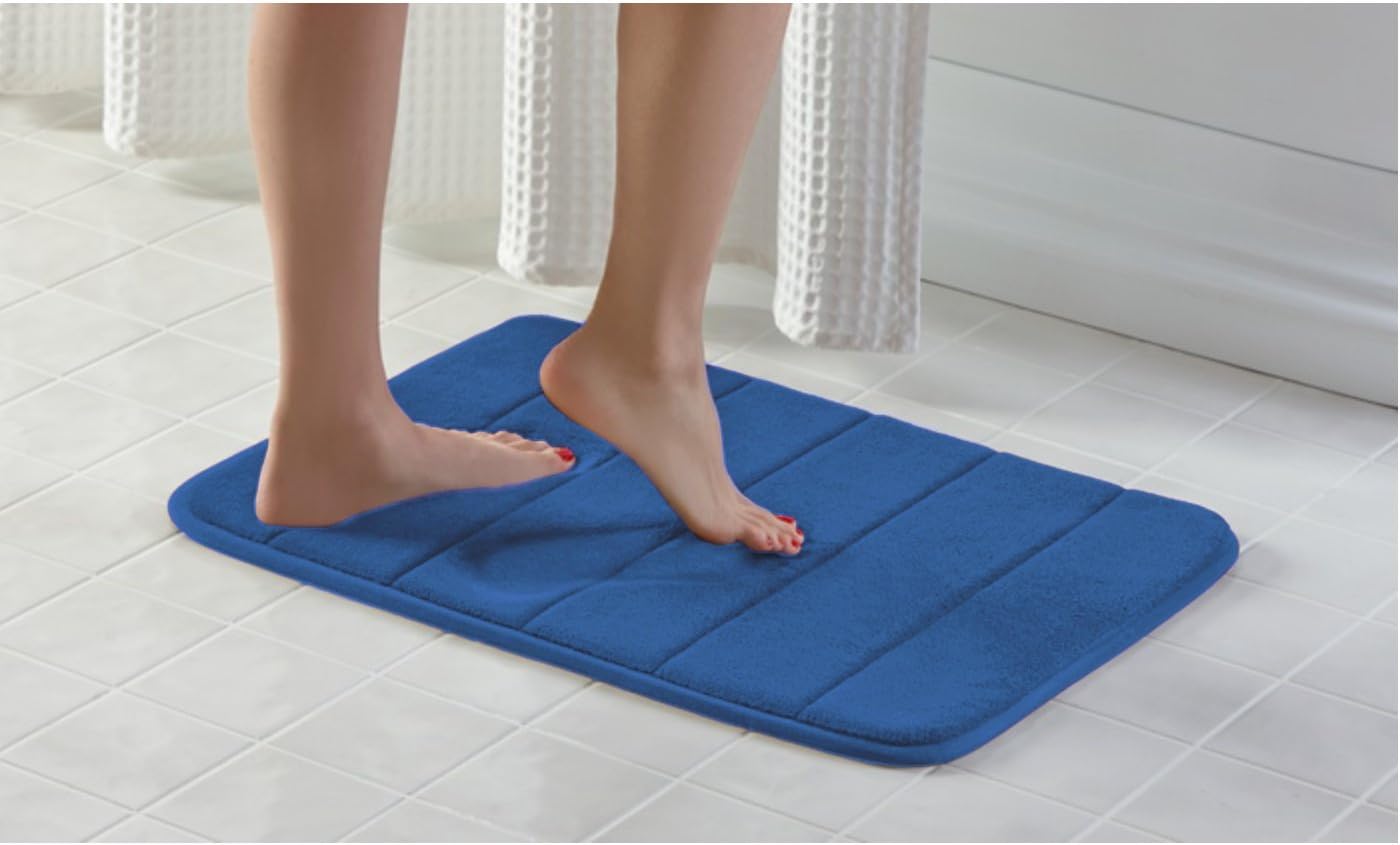 2 Pack - 16"x 24" Microfiber Memory Foam Bath Mat with Anti-Skid Bottom (Navy Blue)