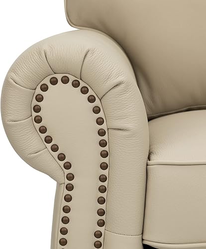 Miniatura 7 de HULALA Home Sofá de cuero genuino de 81 pulgadas con ribete de clavos y reposabrazos enrollados, moderno de mediados de siglo, sofá de 3 plazas,