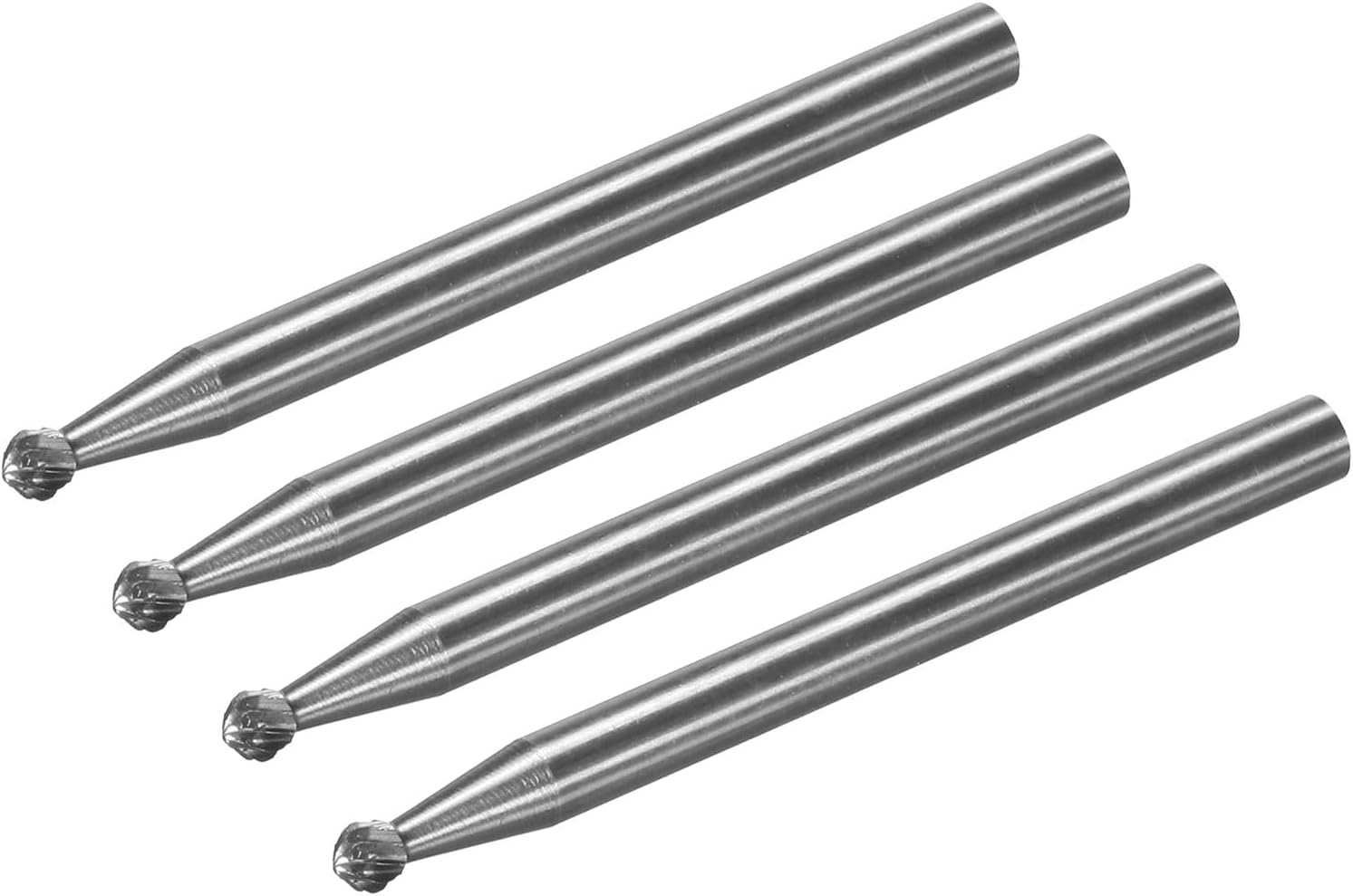 HARFINGTON Tungsten Carbide Rotary Files 1/8" Shank, Single Cut Ball Shape Rotary Burrs Tool 2mm Dia, for Die Grinder Drill Bit Alloy Steel Hard Metal Carving Polishing Engraving, 4pcs