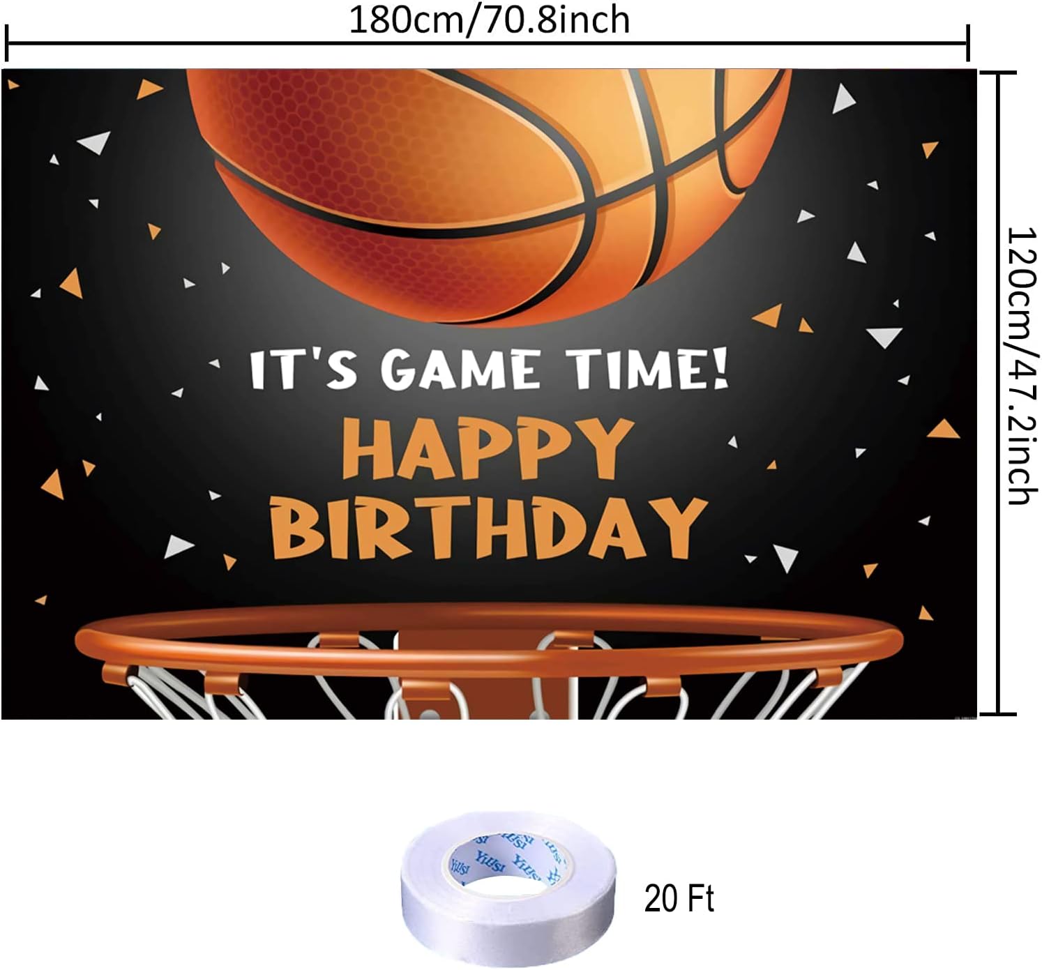Basketball Happy Birthday Backdrop Decorations Basketball Happy Birthday Banner Photo Background for Home Indoor Outdoor Party Decorations Supplies 70.8 x 47.2 Inch - Image 4