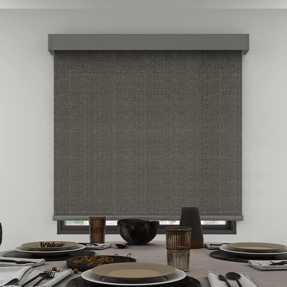 Motorized Roller Shades Blinds,AC Power Electric 100% Blackout Window Shades Blinds Compatible with Alexa Google,Voice Control Privacy Smart Roller Shades,Customize Size (Fabric-Grey)