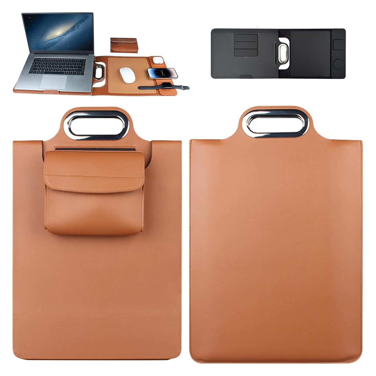 Laptoptasche Mit Kabelloser Ladefunktion Und Integriertem Ladegerät Für Mehrere Geräte, Faltbare Ledertasche Mit Ständer Und Mauspad, Wasserabweisende, Schlanke Schutztasche (B)