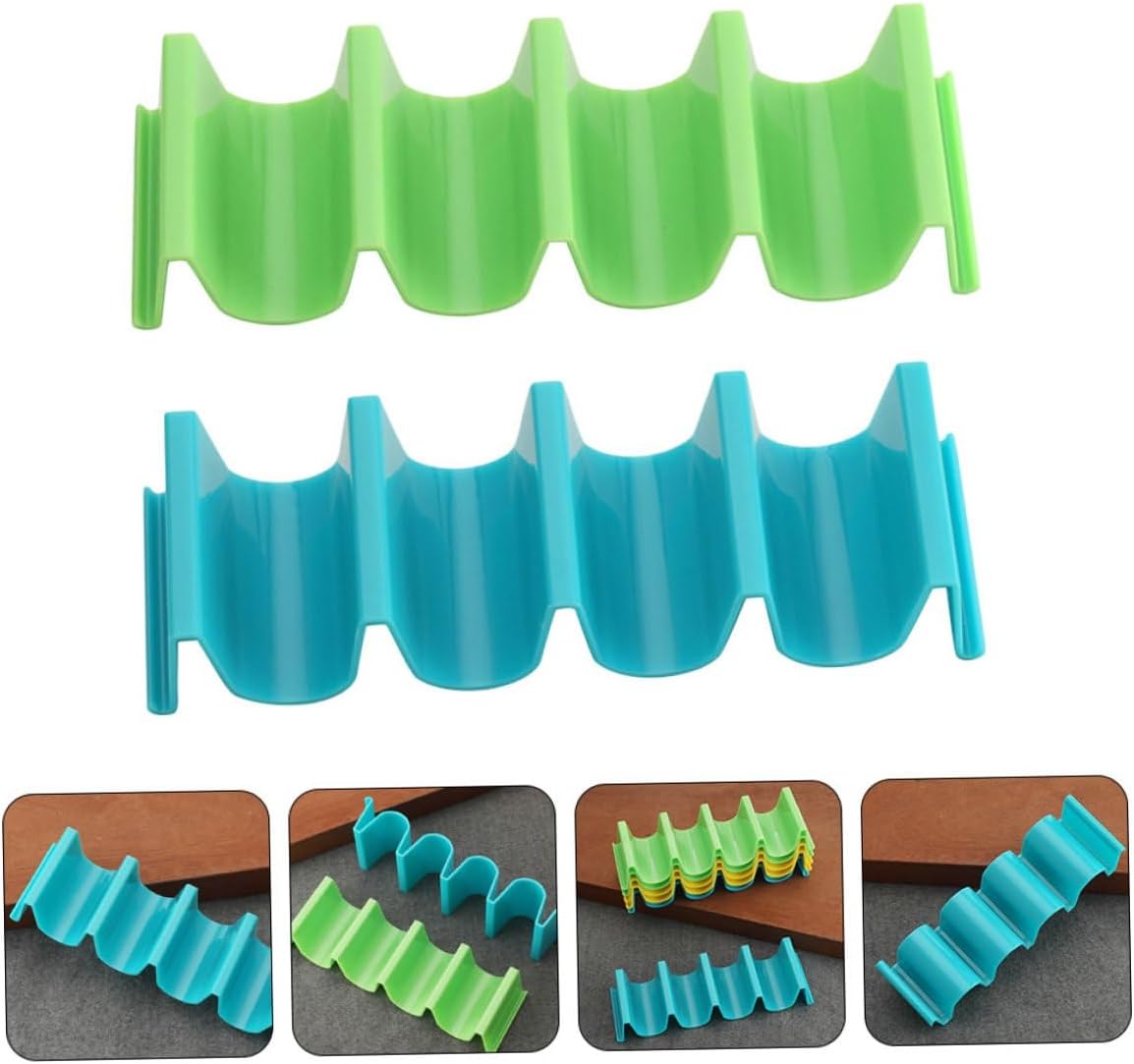 Plastic Taco Stand with Thick Non-slip Support Rack for Upright Tacos Burritos Sandwiches Pancakes Assorted Blue and Emerald Holders for Family and Camping Use