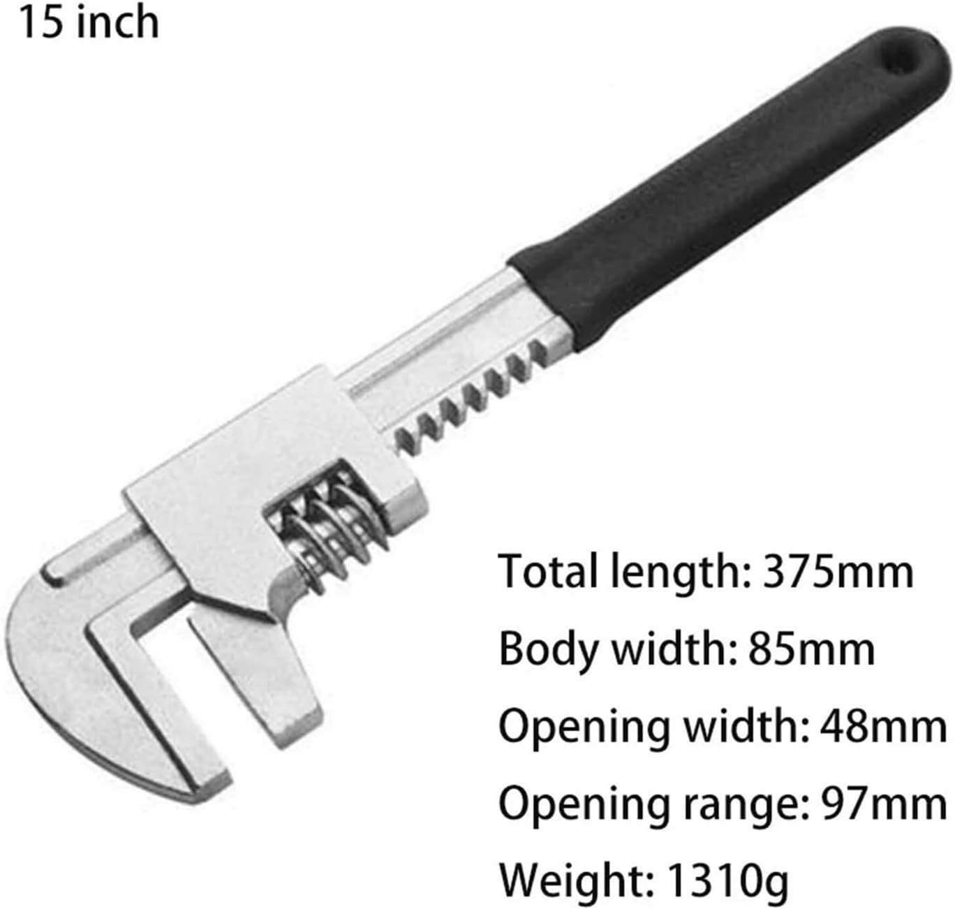 11" Adjustable Right Angle Pipe Wrench – Large Opening Spanner for Faucet & Pump Repair(15 Inch)