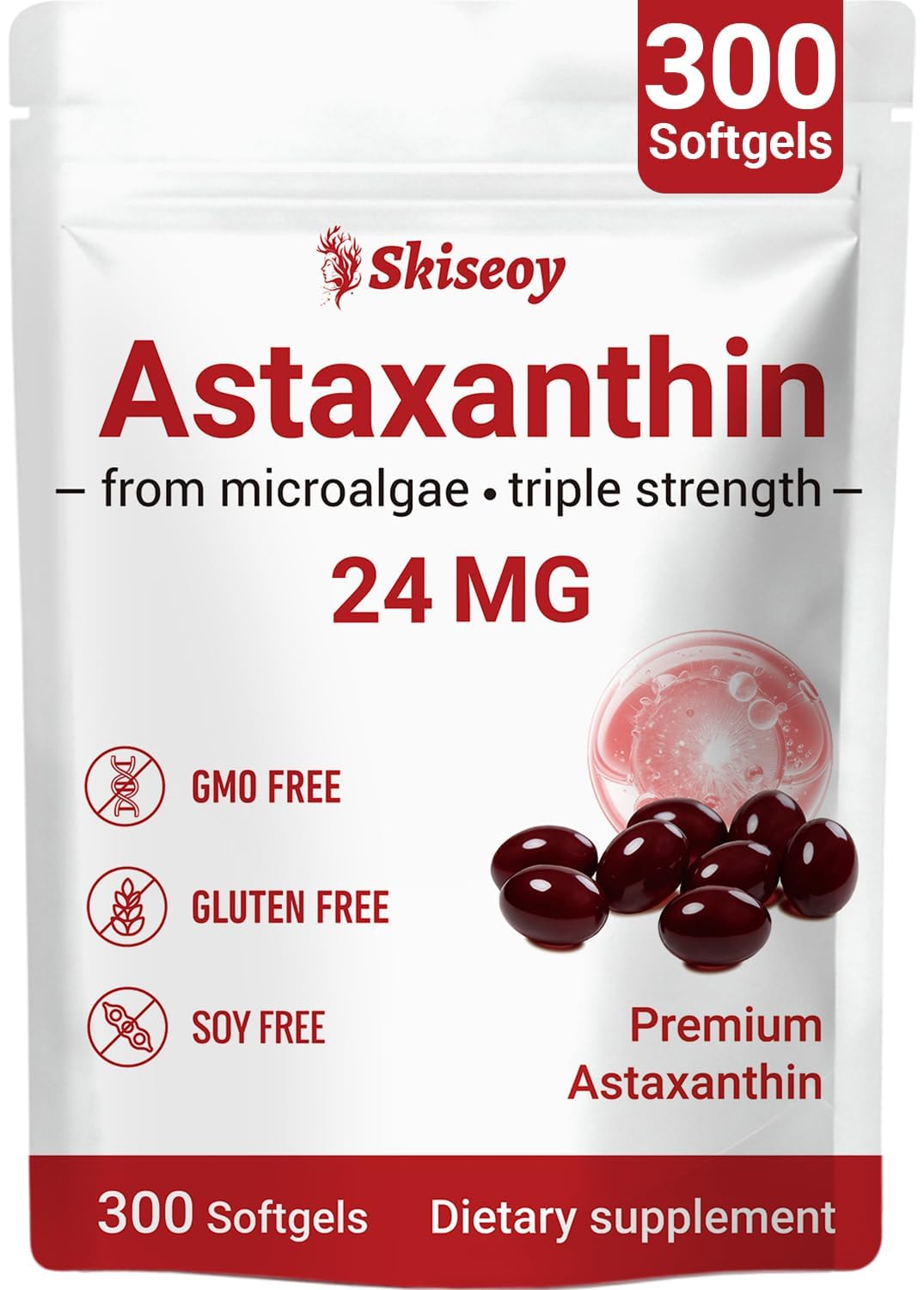 Astaxanthin 24mg with MCT Oil,Triple Strength Astaxanthin Antioxidant Supplements with Ashwagandha,Supports Eye,Skin, Internal Circulation & Healthy Aging,300 Softgels