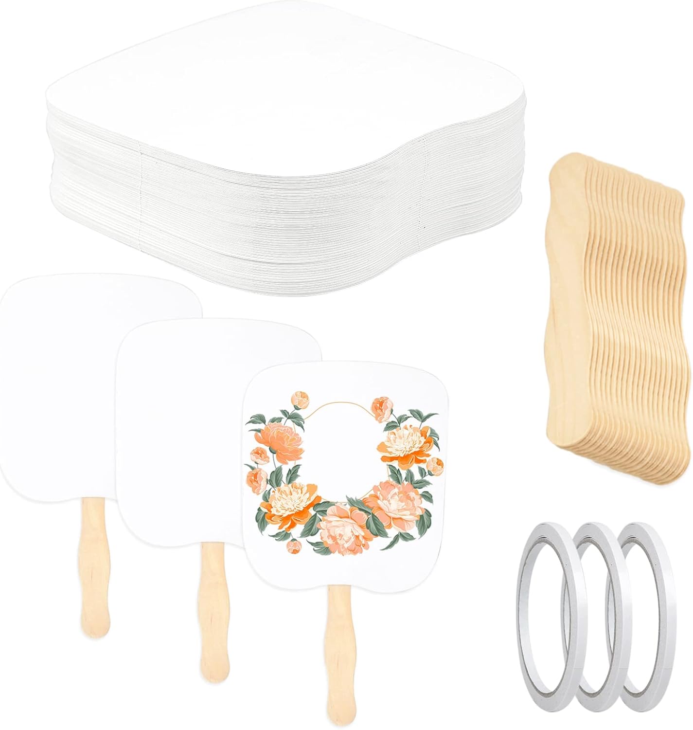 75 Pieces Fan Handle Craft Sticks Set, Hand Held Parlor