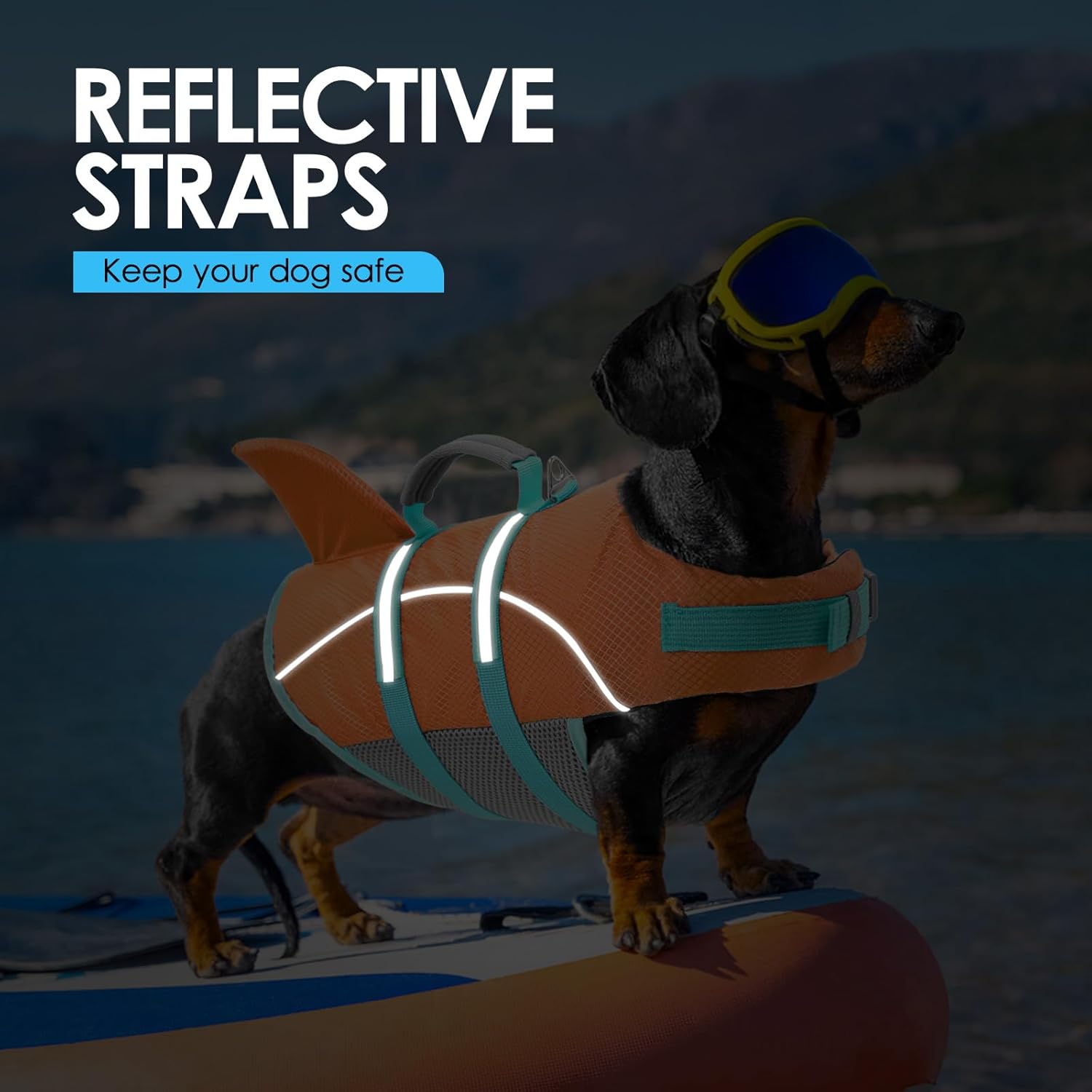 AOFITEE Small Dog Life Jacket, Shark Life Jackets for Swimming Boating, Reflective Dog Swimming Vest with High Buoyancy, Pet Life Preserver with Handle for French Bulldog, Pet Lifesaver (Orange S)
