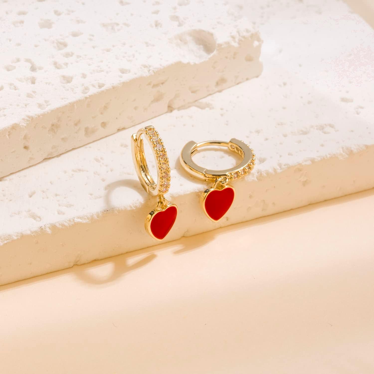 Gold Mini Dangle Huggie Earrings for Women, Dainty 14K Gold Plated Cubic Zirconia Small Hoop Earrings with Charm Drop, Jewelry Gift for Women Ladies - Image 6