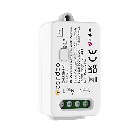 Candeo Wireless Smart Switch Receiver | Zigbee Compatible RF Module for use with Kinetic Switches & Fobs | Works with SmartThings, Hubitat, Home Assistant & Philips Hue