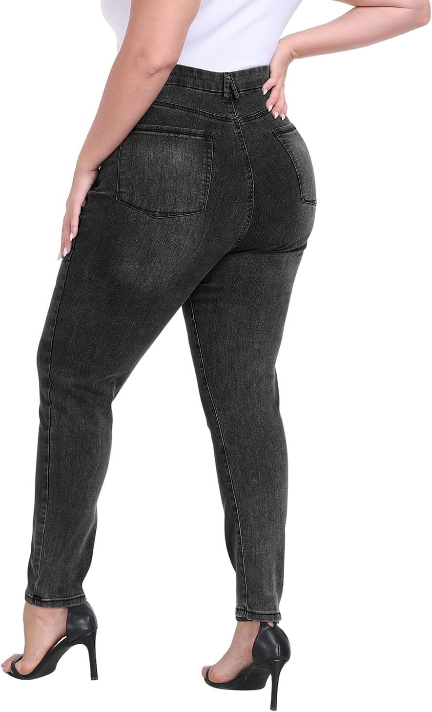Plus Size Jeans for Curvy Women High Waist Stretchy Cropped Pants Denim Jeggings with Pockets