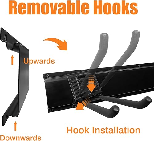 Miniatura 6 de Tetuju Organizador de herramientas de garaje para montaje en pared con 5 ganchos de garaje extraíbles resistentes, organización y almacenamiento de