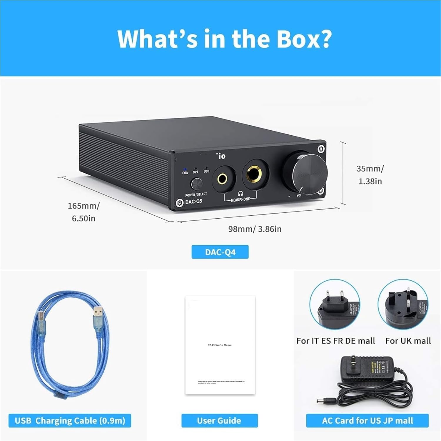 Q5 DAC Converter USB Digital-to-Analog Adapter ESS9018K2M Decoder & Headphone Amplifier & Mini Stereo Preamplifier(with Power Supply)