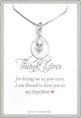 Stepmom Gift Necklace - Sterling Silver Infinity Pendant with Pearl, Bonus Mom Mothers Day Birthday Christmas Gift from Stepdaughter or Stepson