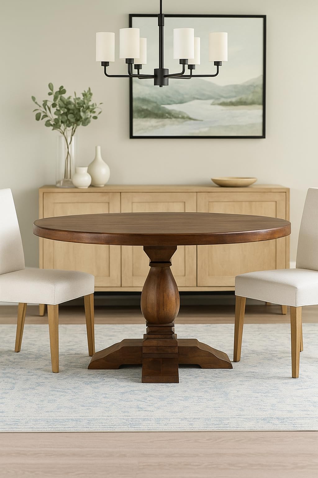 Suryavanshi Brewed Beauty Mango Wood Round Dining Table with French Legs - 6 Seater | 6 Seater Dining Table for Dining Room-140 x W 140 x H 78 Cm (Walnut Finish)-image-3