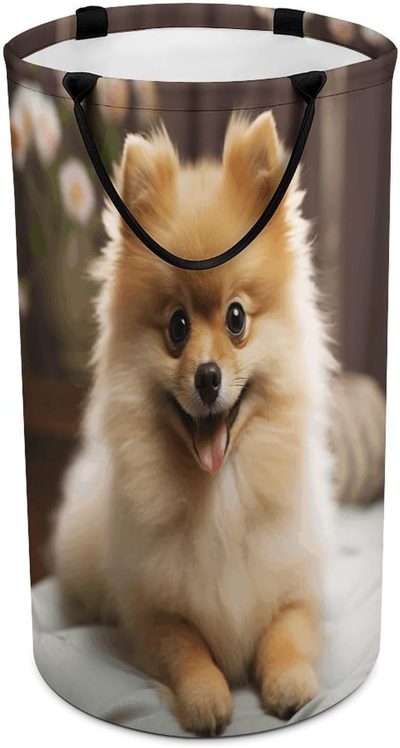 Cute Pomeranian Dog Laundry Hamper Portable Lightweight Clothes Hampers Fashion Dirty Laundry Storage Basket Large Capacity Foldable Clothes Baskets for Bathroom Bedroom