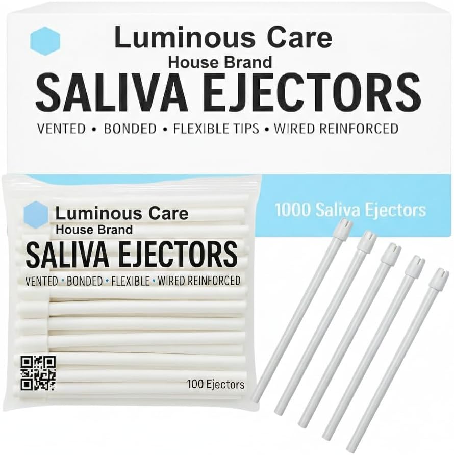 Disposable Dental Saliva Ejectors White with White Tips 1000 Count – Wire Reinforced Flexible Suction Tubes, Latex Free – Luminous Care House Brand