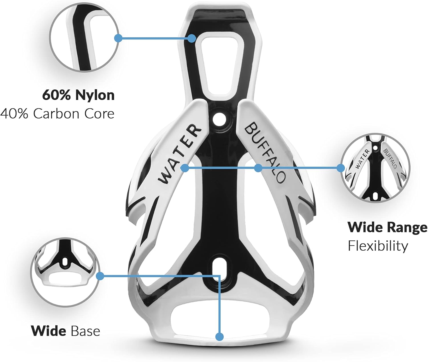 Water Buffalo Bike Water Bottle Holder | Nylon / Carbon Water Bottle Cage for Mountain & Road Bikes | Durable Bike Drink Holder Fits Most Water Bottles | Includes Wrench & Screws (White) : Sports & Outdoors