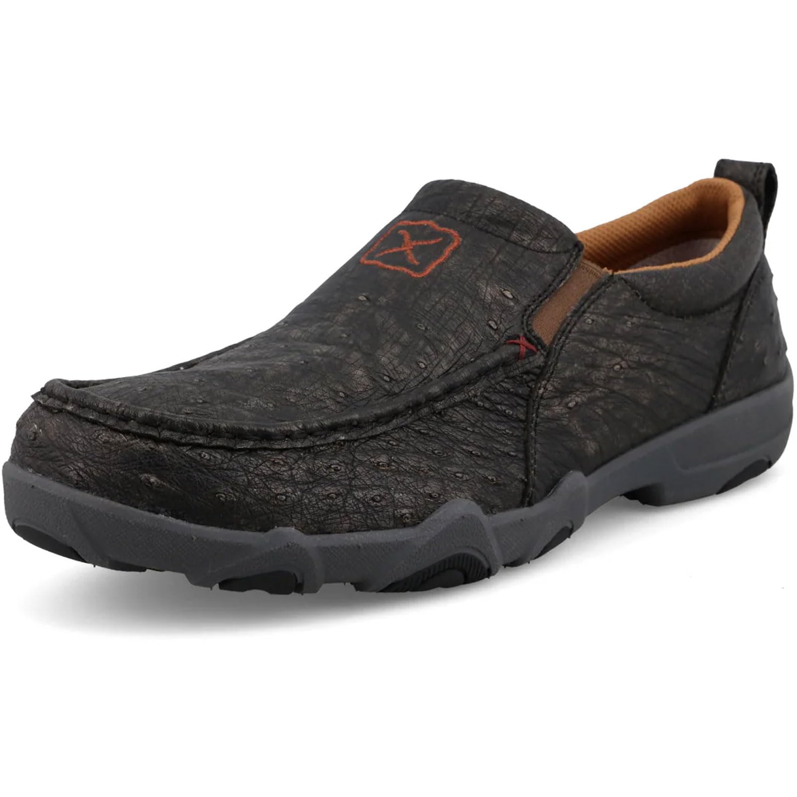 Twisted X Men's Slip-On Ultralite X Driving Moc,Iron Grey Ostrich