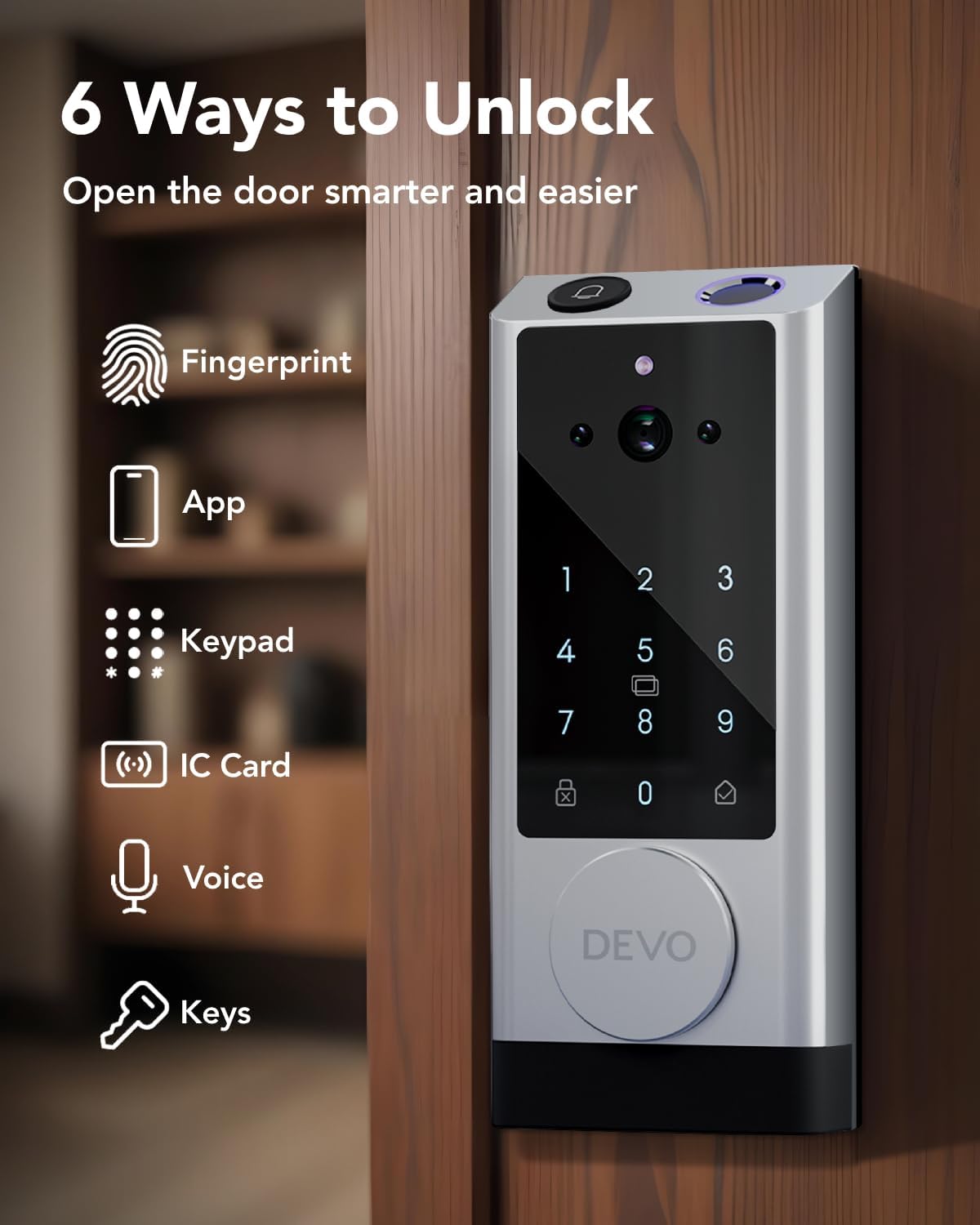 Devo G1 Video Smart Lock with CameraDoorbell,6-in-1 Keyless Entry Door Lock with App Remote,Fingerprint ID,Auto Locks,Built-in Wi-Fi Smart Deadbolt for Front Door,Easy Install,Waterproof,BHMA Grade 3 Devo G1 Video Smart Lock with CameraDoorbell,6-in-1 Keyless Entry Door Lock with App Remote,Fingerprint ID,Auto Locks,Built-in Wi-Fi Smart Deadbolt for Front Door,Easy Install,Waterproof,BHMA Grade 3