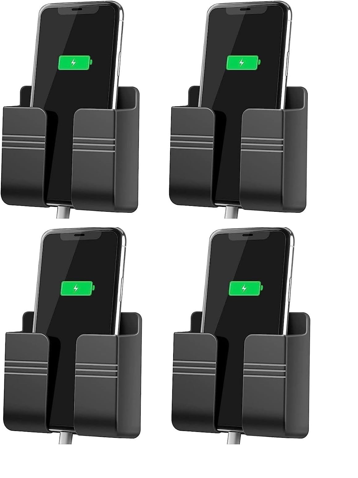 ednita premium multi-functional wall mobile phone holder | sticky stand for charging & storage | self-adhesive wall phone holder with hook | bedroom, office & other (black - pack of 4)