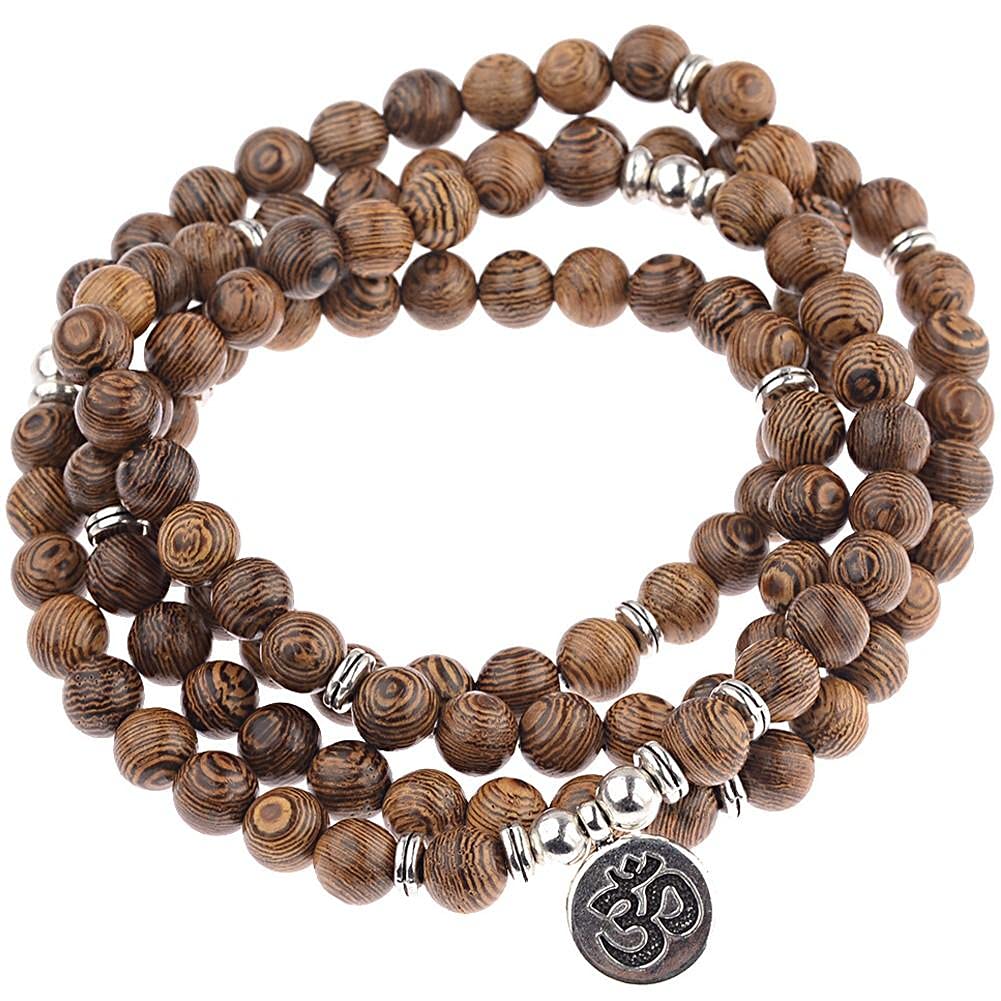 YAZILIND Om Buddha Armband – Holzperlen 8 Mm, Elastisch, Yoga-Schmuck, Spirituelles Accessoire
