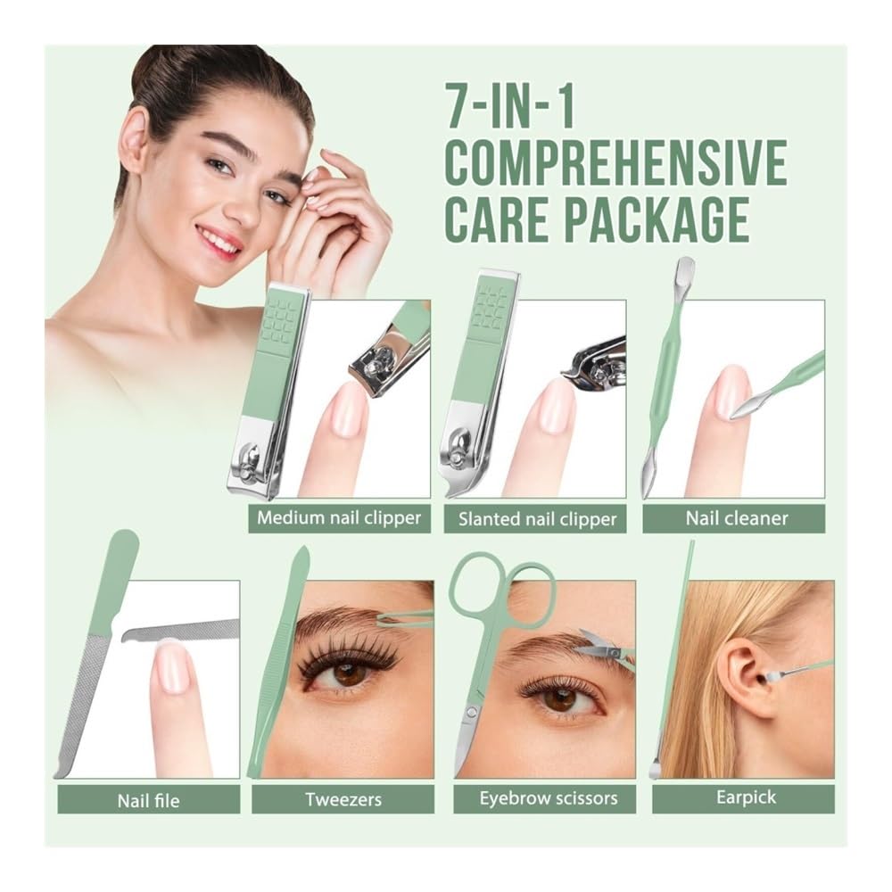Nagelknipser Maniküre Pediküre Kit, 7 Stück Nagelpflege Werkzeuge für Frauen - Essential Nail Clipper Set für Pflege und Pflege