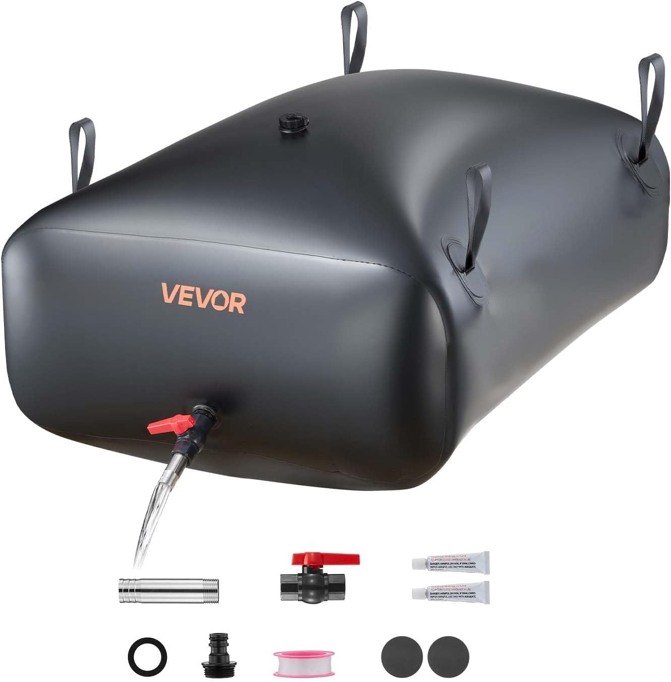 VEVOR Water Storage Bladder, 87.2 Gal Collapsible Water Storage Bag, Wear-Resistant 1000D PVC Soft Waters Bag, Leakproof Camping Tank Containers for Garden Irrigation RV Emergency Use, Black