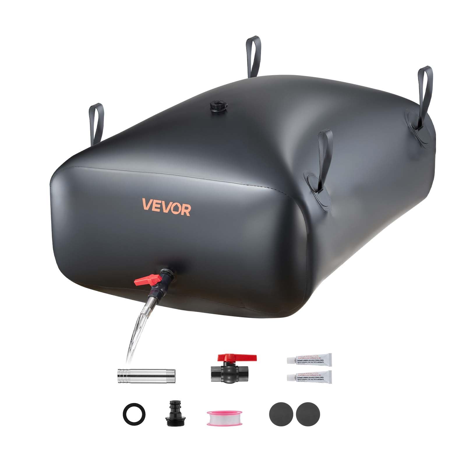VEVOR Contenitori di Stoccaggio per Acqua, 330 L Portatile e Pieghevole, Sacca per Acqua Dolce in PVC 1000D Resistente all'Usura, per Irrigazione da Giardino, Camper, Uso di Emergenza, Nero