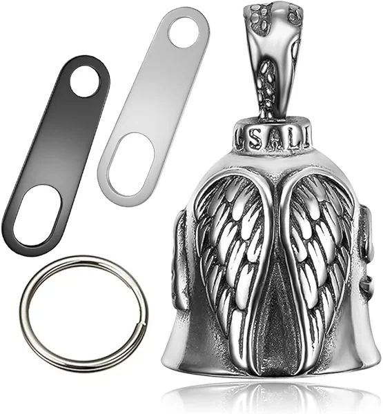 Jvuouxy Guardian Angel Motorcycle Bell Good Luck Keychain & Drive Safe Pendant Accessories for Men Women Riding Safety