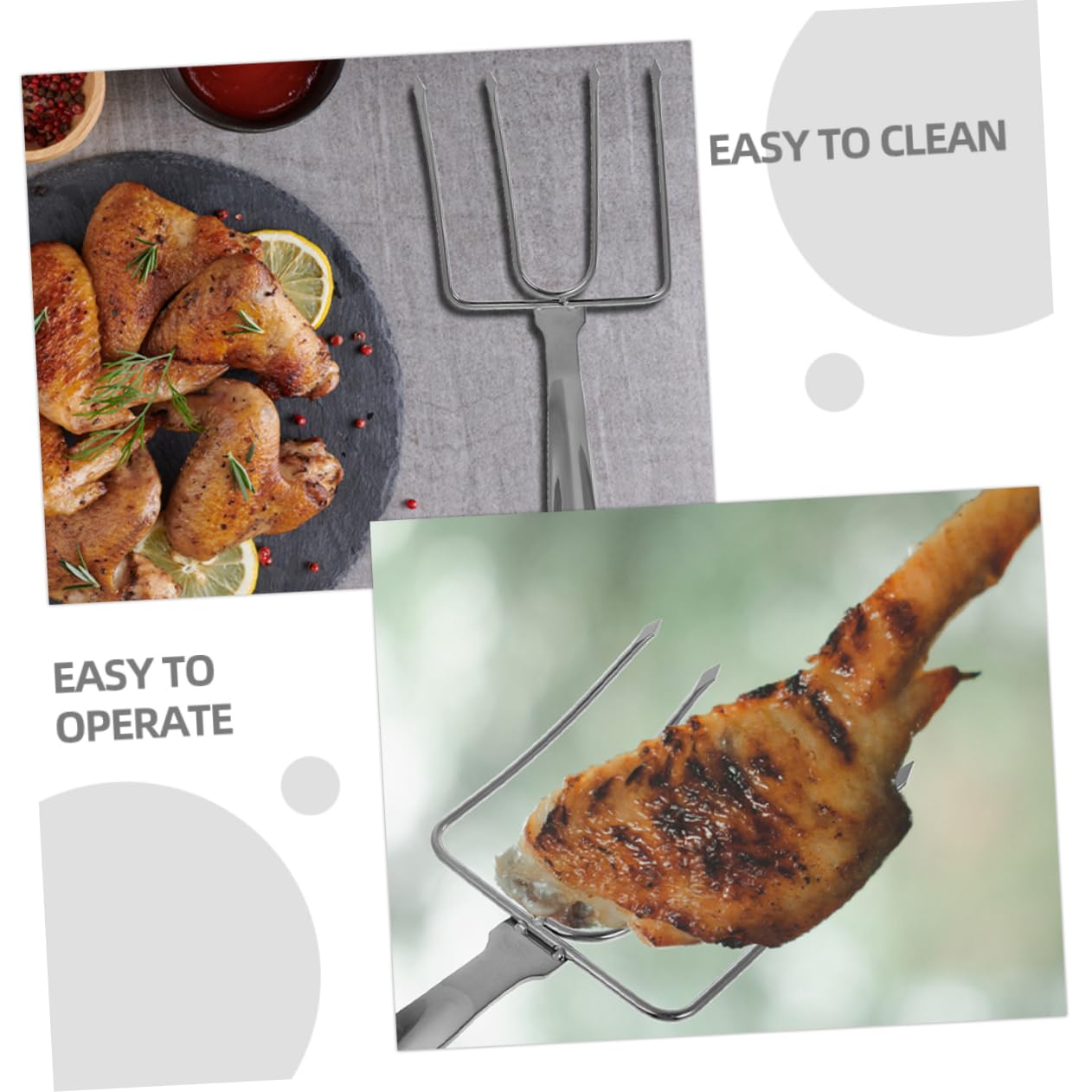 OFFSCH Turkey Chicken Fryer Fork 2-pack Stainless Steel Roast Forks Ergonomic Handle Heat Resistant Ideal for Thanksgiving