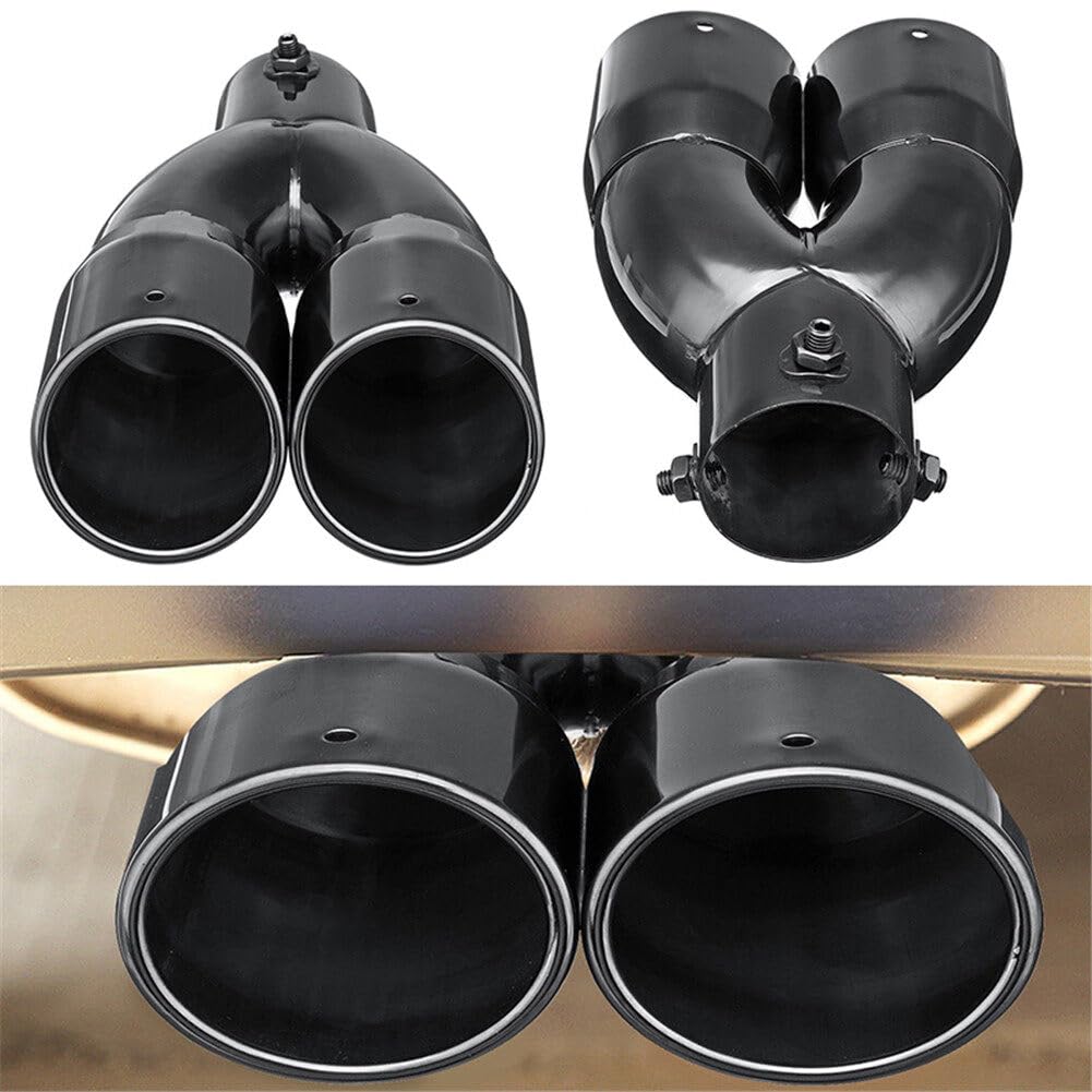 URFEDA 63 mm, podwójna rura do samochodu, uniwersalna rura wydechowa, tłumik, rura wydechowa, rura wydechowa, rura wydechowa, rura wydechowa, wygięta, podwójny wylot, okrągła rura wydechowa