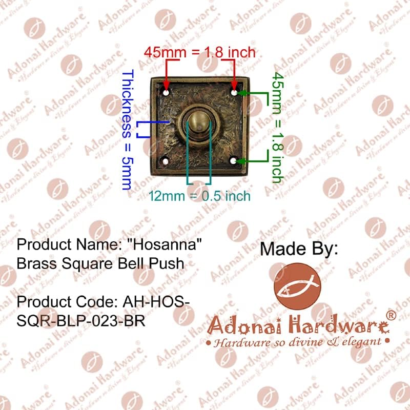Adonai Hardware "Hosanna" Brass Square Bell Push - Antique Brushed Nickel