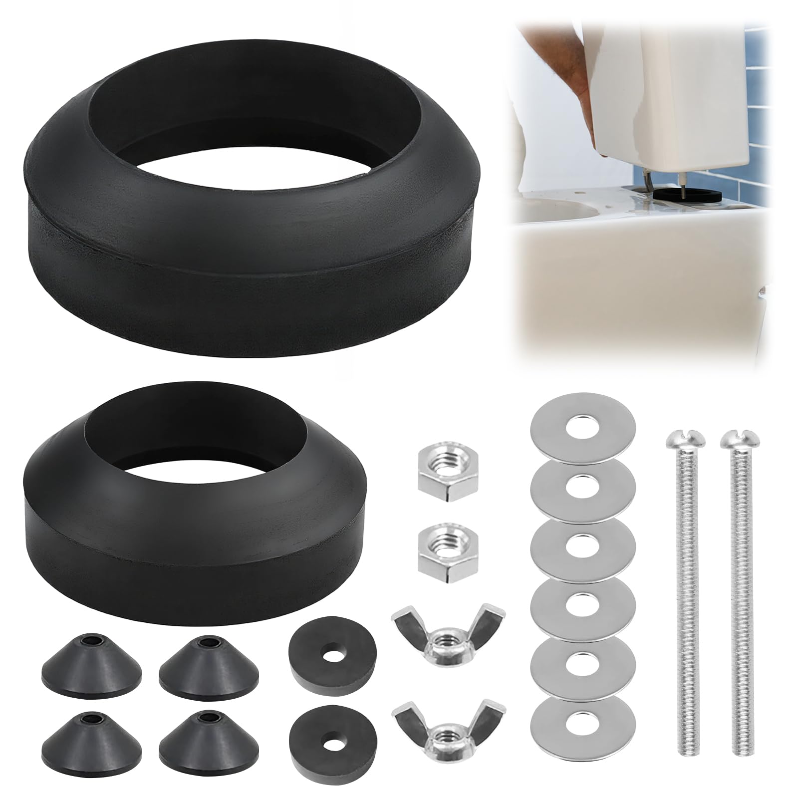 UIHRLM Toilet Cistern Seal Kit, Stainless Steel Toilet Tank Bolts with Rubber Washer, M6 Bolt Through Sealing Rings